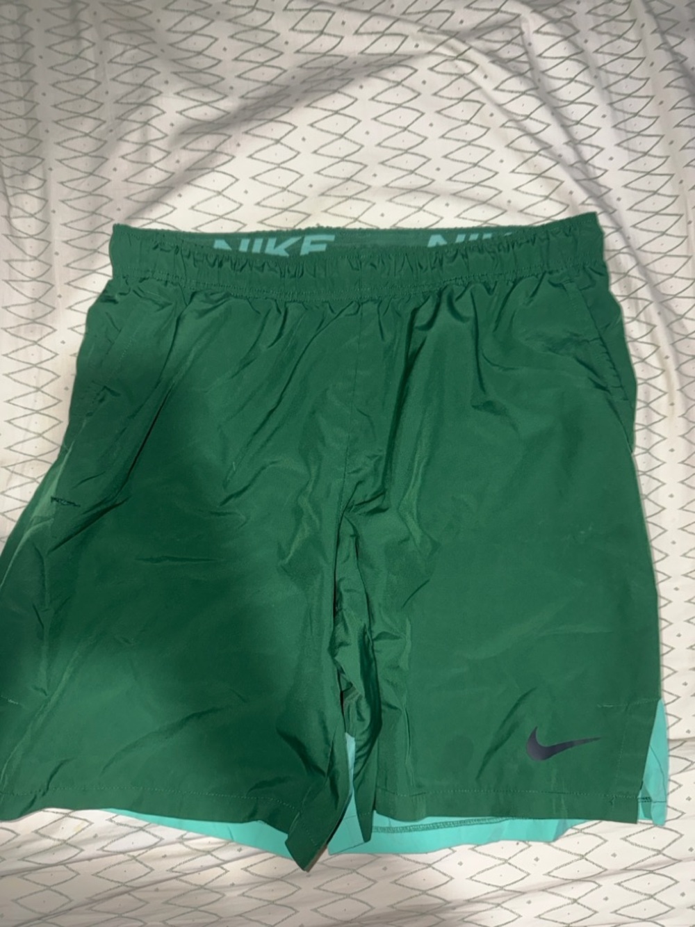 Nike Green Dri-FIT Athletic Shorts with Teal Accent